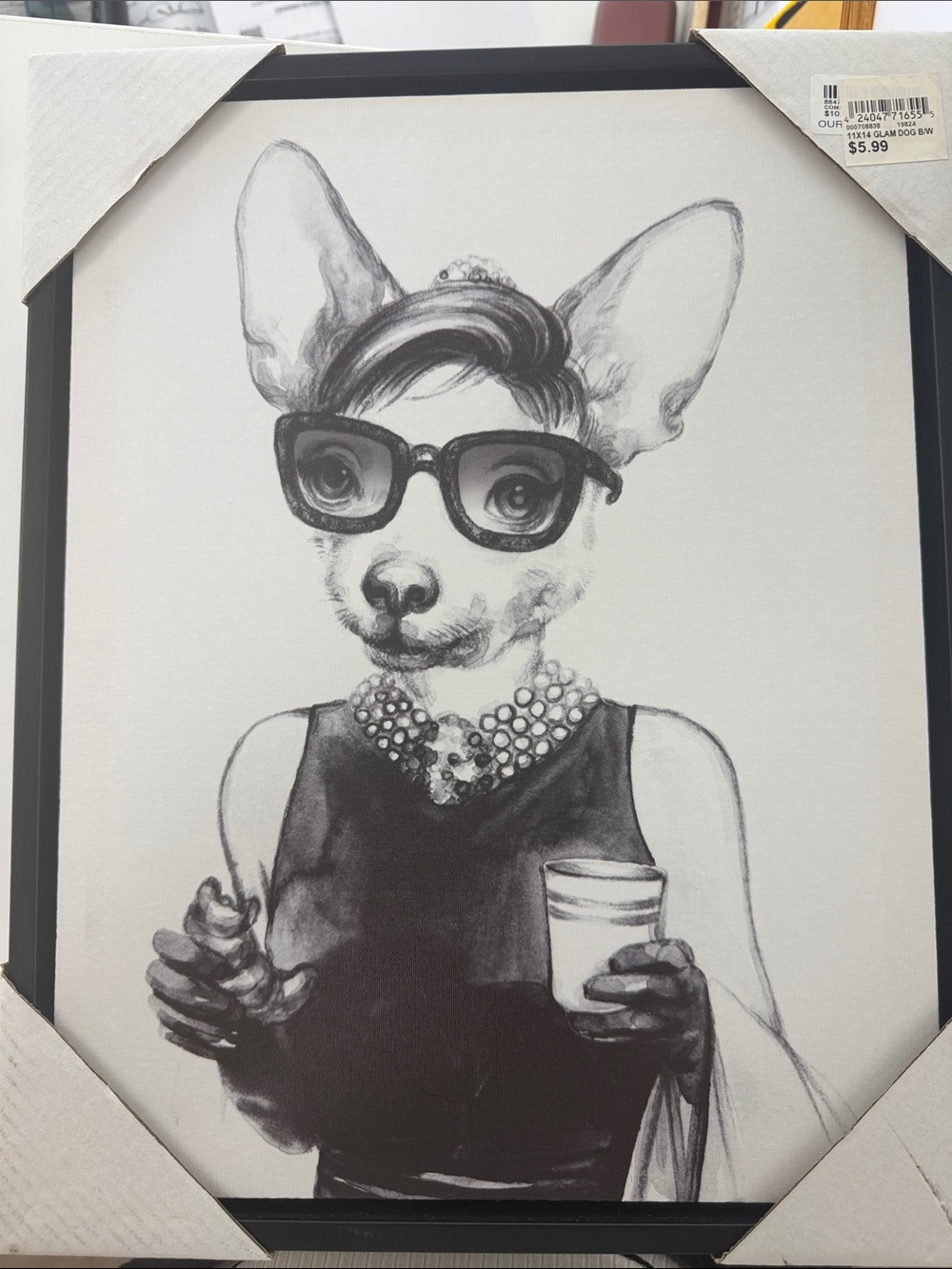 Framed Black & White Fashion Dog Wall Art - Unbranded